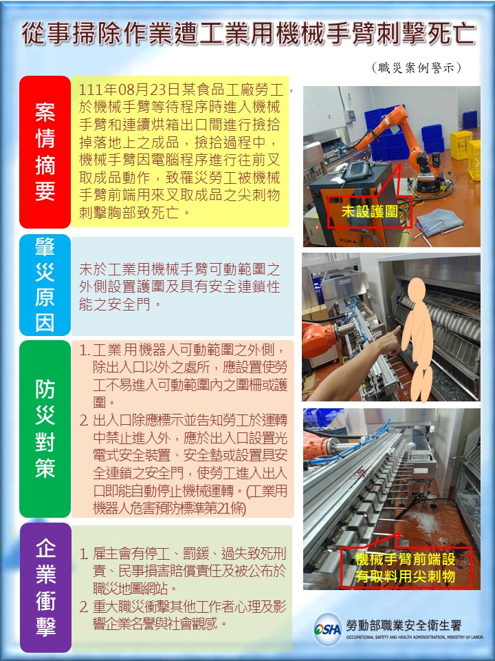 11110827從事掃除作業被機械手臂刺擊死亡-中文